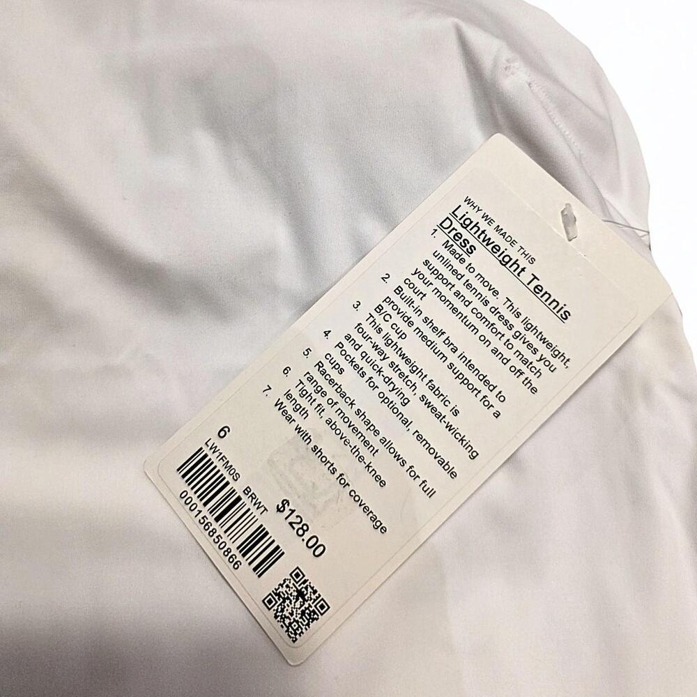 Lululemon Lightweight Linerless Tennis Dress Size 6 White Shelf Bra Discontinued - Picture 5 of 5